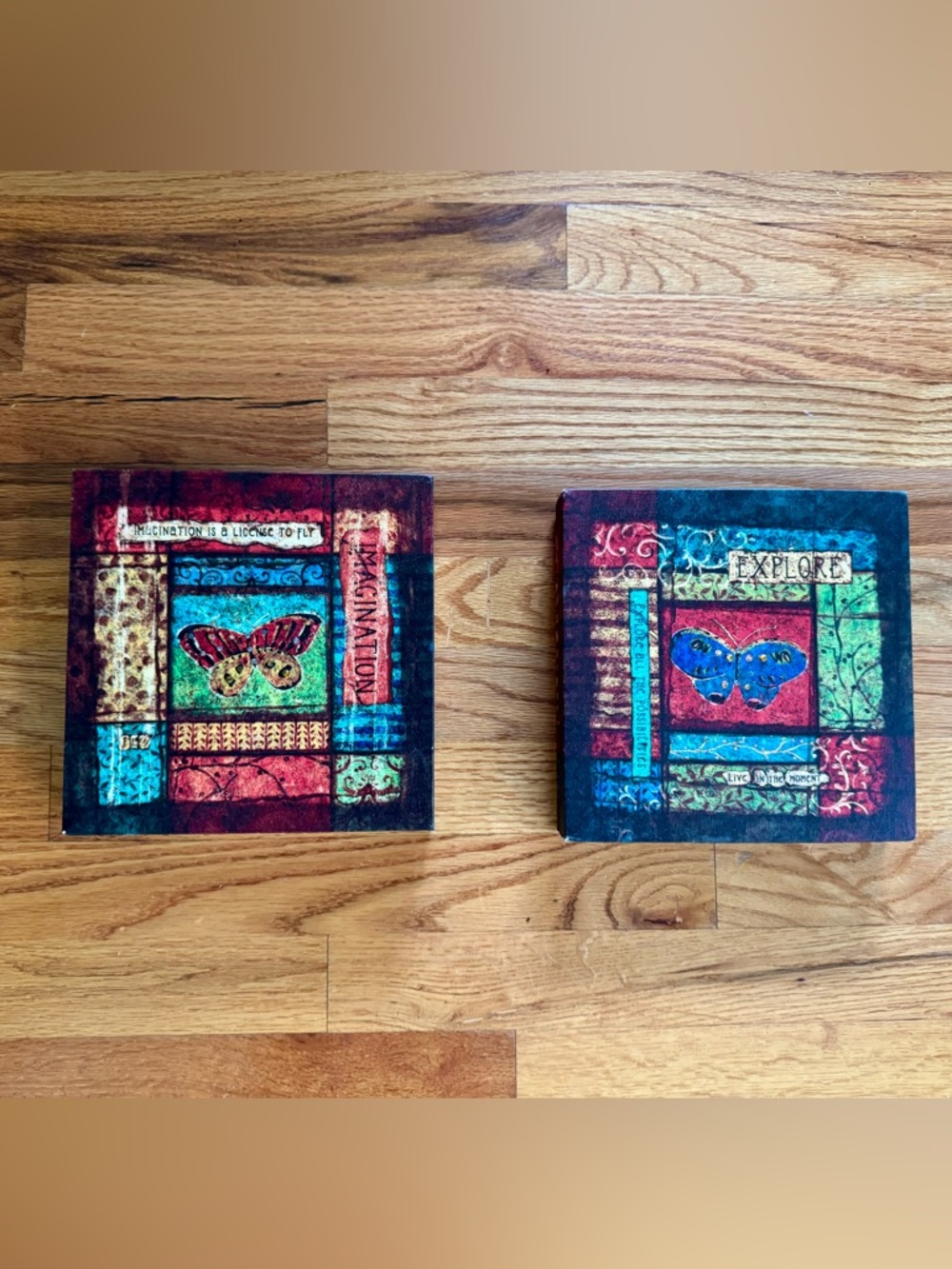 Colorful Butterfly Wall Art Canvas Pair - Red, Blue, Green